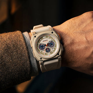 Revolution AeroChron aviation watch on wrist REVO47-CHR01-BG-BGR