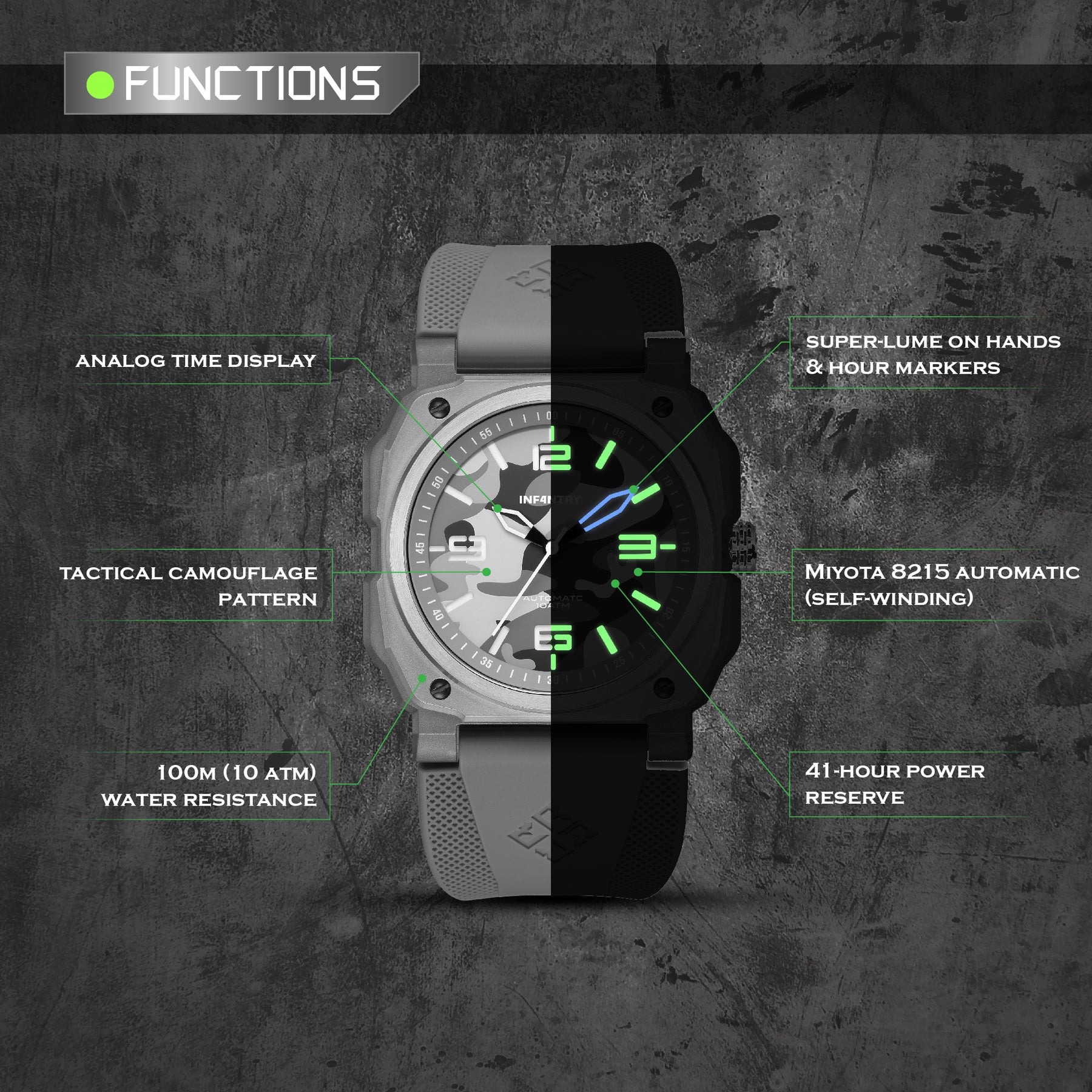 Combat Control Watch Automatic Tactical Watch - Camo Military Style | Infantry®