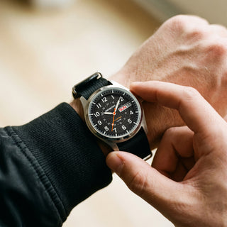 infantry military field watch steel on wrist REVO-FW01-SL-BKN-AI02