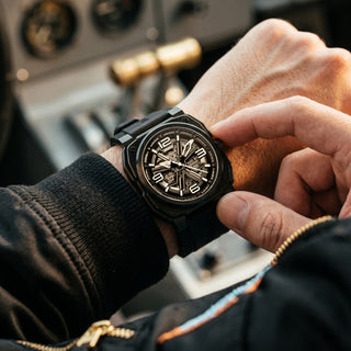 infantry modular 47mm skeleton auto military watch on wrist MOD47-FC-03