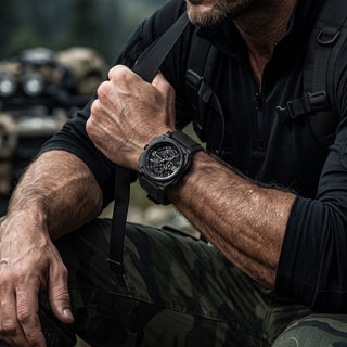 revolution chronomaster II  tactical watch black on wrist REVO47-CHR02VD-BK