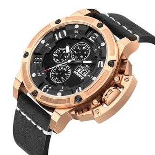 Infantry Miyota 0S00 Quartz Men's Watch - Gold, Black waterproof AVR-002-CHR-02 Leather 02